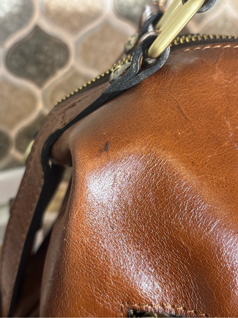 Patricia Nash Cognac Brown Leather Satchel with Brass Hardware - Picture 2 of 7